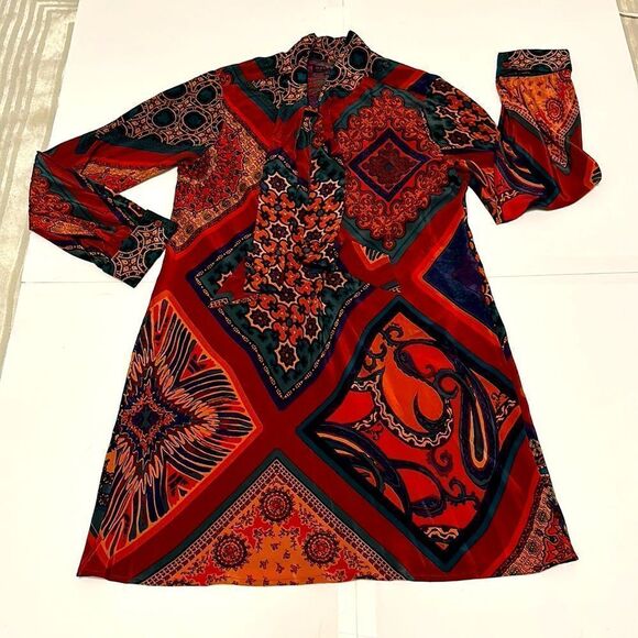 Hale Bob women’s Silk multi color long sleeve dress size L - Picture 10 of 13